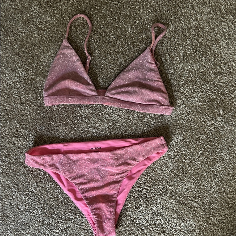 Mikoh Shimmery Pink Triangle Bikini Set